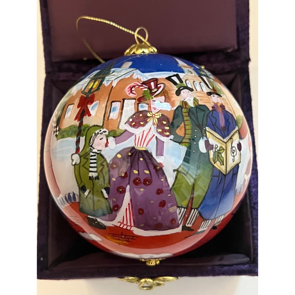 Li Bien Ornament Hand Painted Christmas Scene 2004 Inside Painted‎ Box